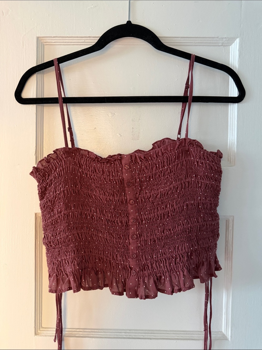 American Eagle Outfitters Dusty Rose Smocked Crop Top